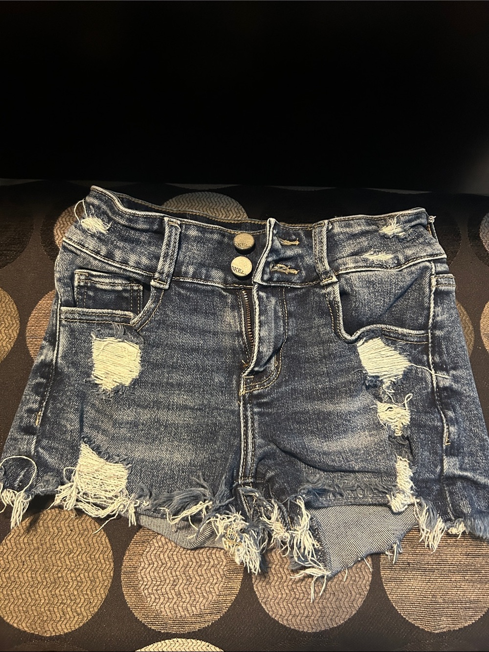 BKE Distressed Double-Button Denim Shorts - Blue